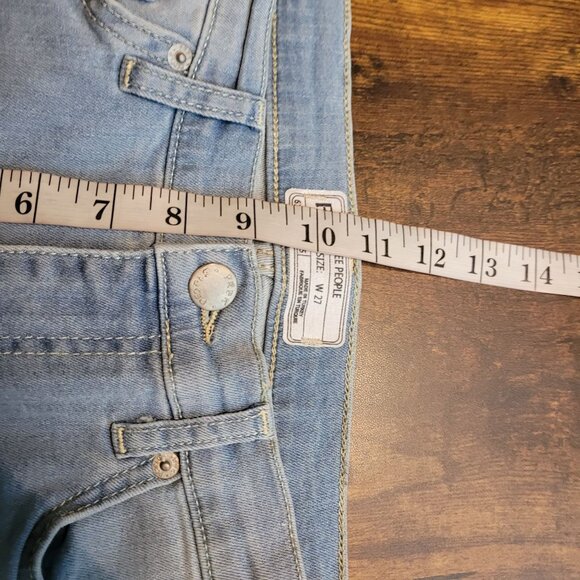Free People Jeans 27 Great Heights Skinny Fray Fringe Hem Stretch Denim Light - Picture 7 of 10